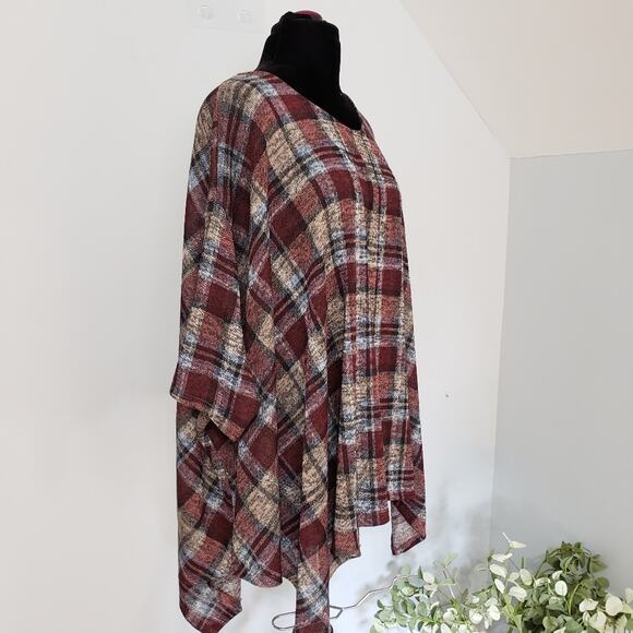 JODIFL Plaid Half Sleeve Pullover Scoopneck Oversized Tunic Top - Picture 3 of 11